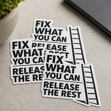 Die-cut vinyl decals featuring the Fix What You Can. Release The Rest. ladder logo